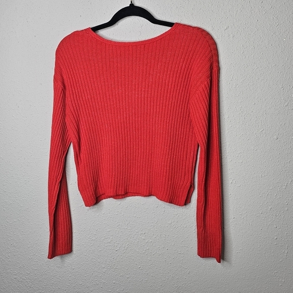 Wild Fable Red Sweater Womens V-neck Long Sleeve Cropped Ribbed Small Holiday - Picture 5 of 8